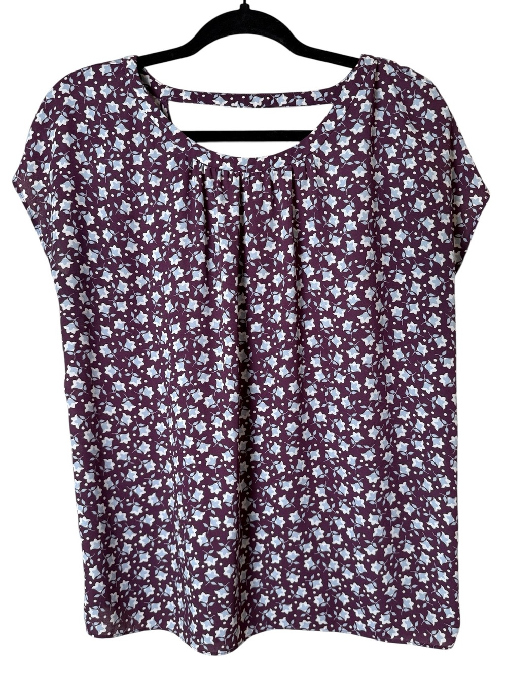 LOFT Small Plum Floral Short Sleeve Blouse